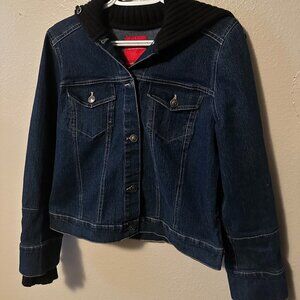 Gloria Vanderbilt, Denim Jacket with Knitted Collar and Cuffs
